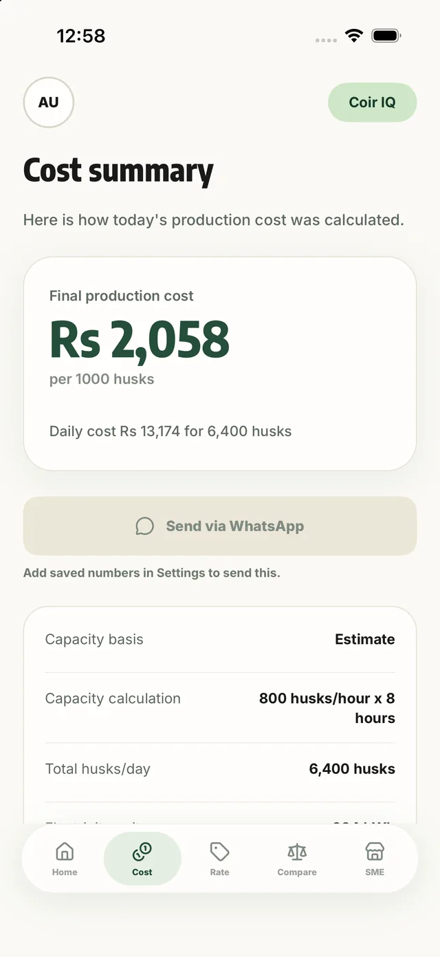 Cost summary