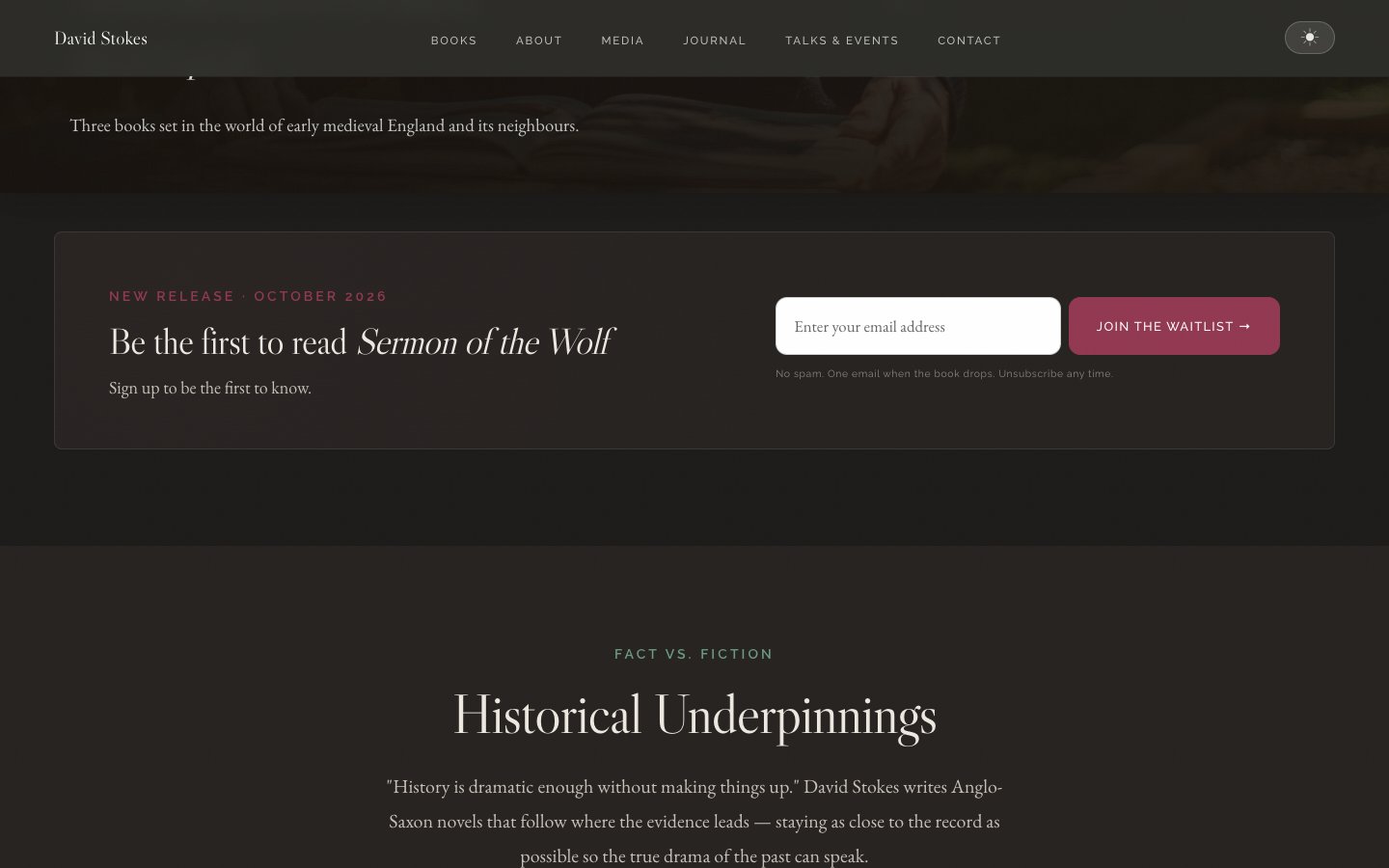 Homepage waitlist banner for Sermon of the Wolf